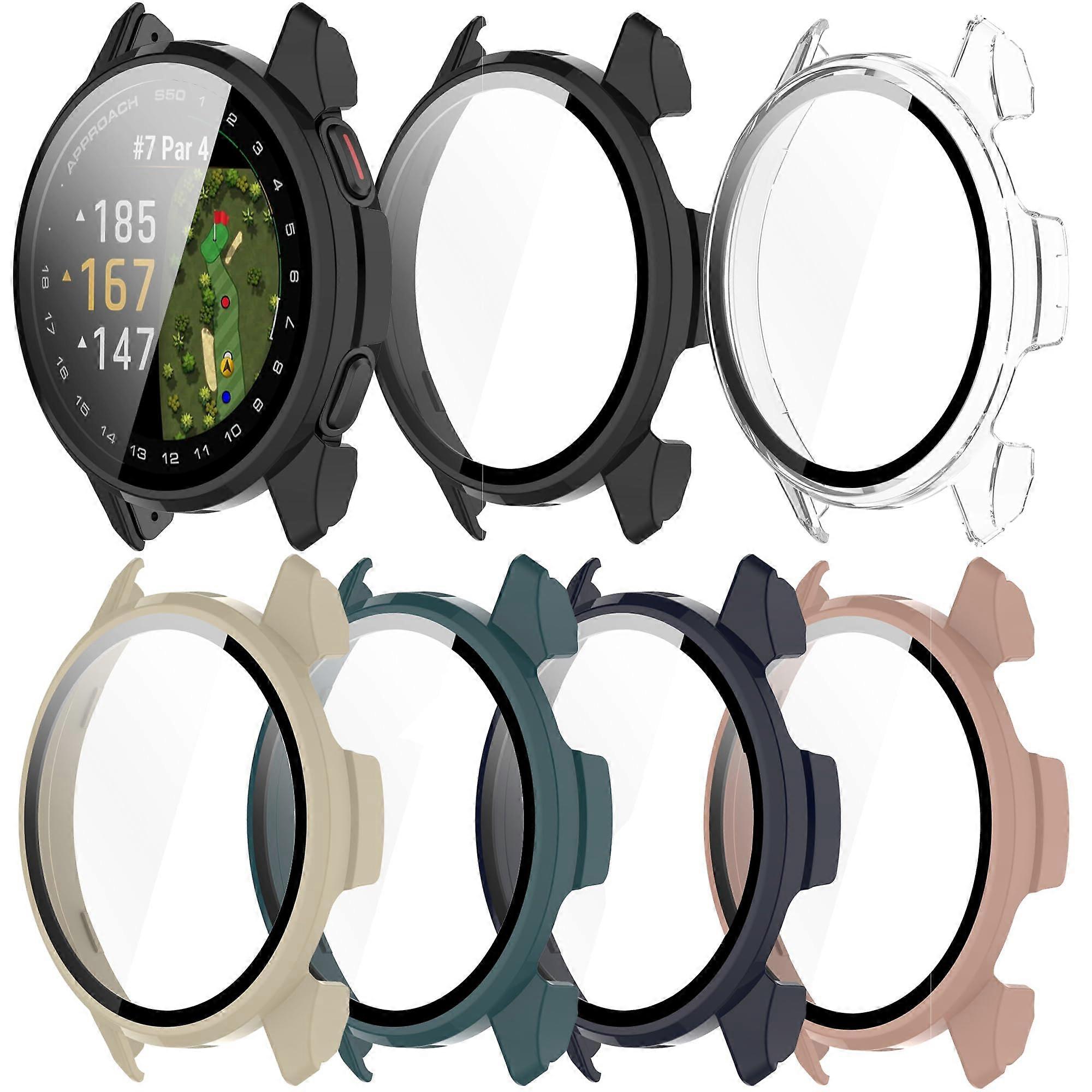 Case and Screen Protector 6Pack for Garmin Approach S50, Full Coverage Scratch Resistant HD Glass