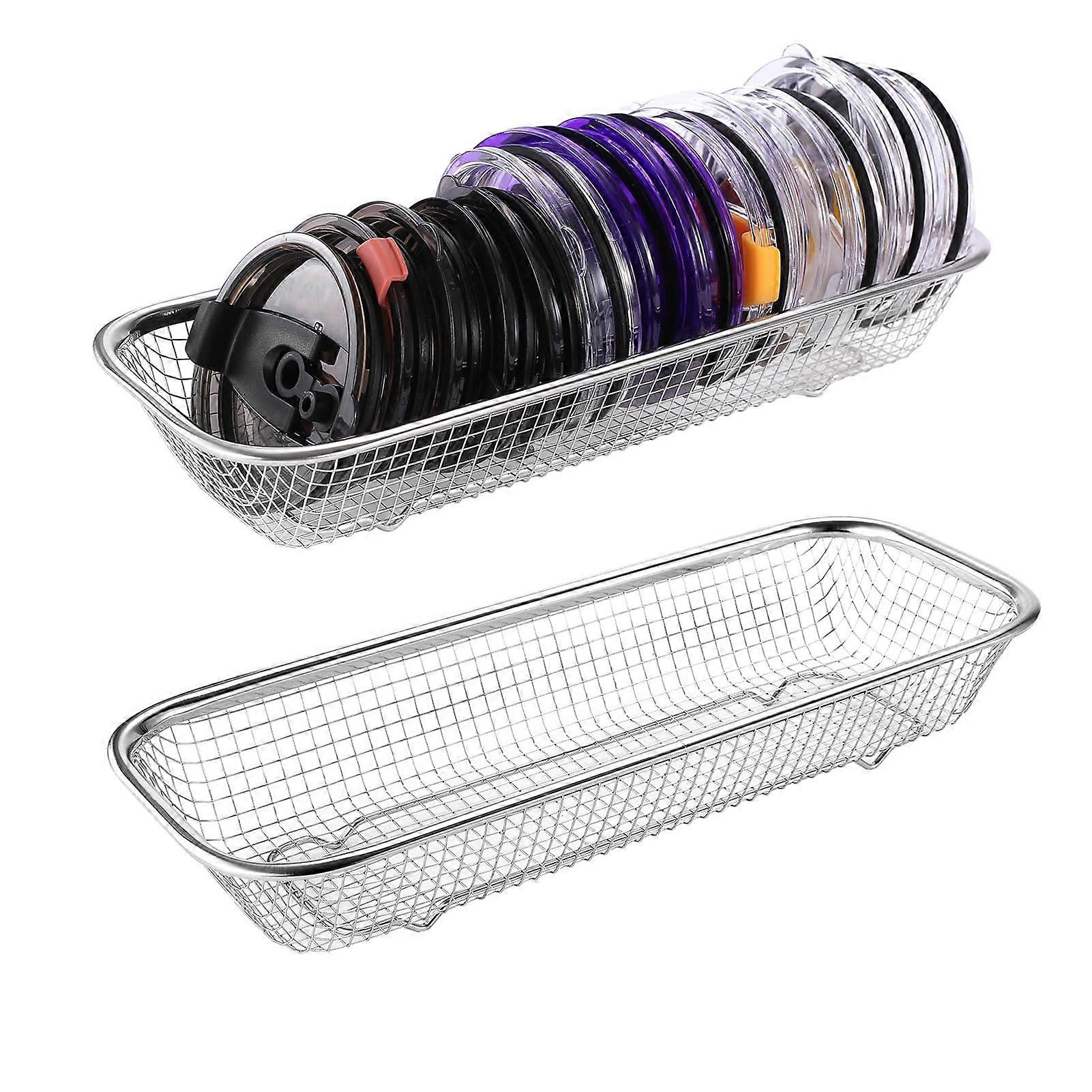 2 Pack Stainless Steel Tumbler Lid Organizer for Cabinet with Rustproof Mesh Basket for Utensils