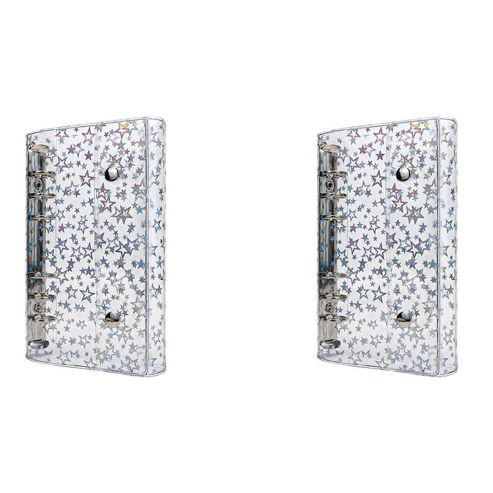 2X A6 Budget Binder Cover Clear PVC 6 Ring Binder Glitter Star Refillable Notebook Shell Protector with 2 Snaps