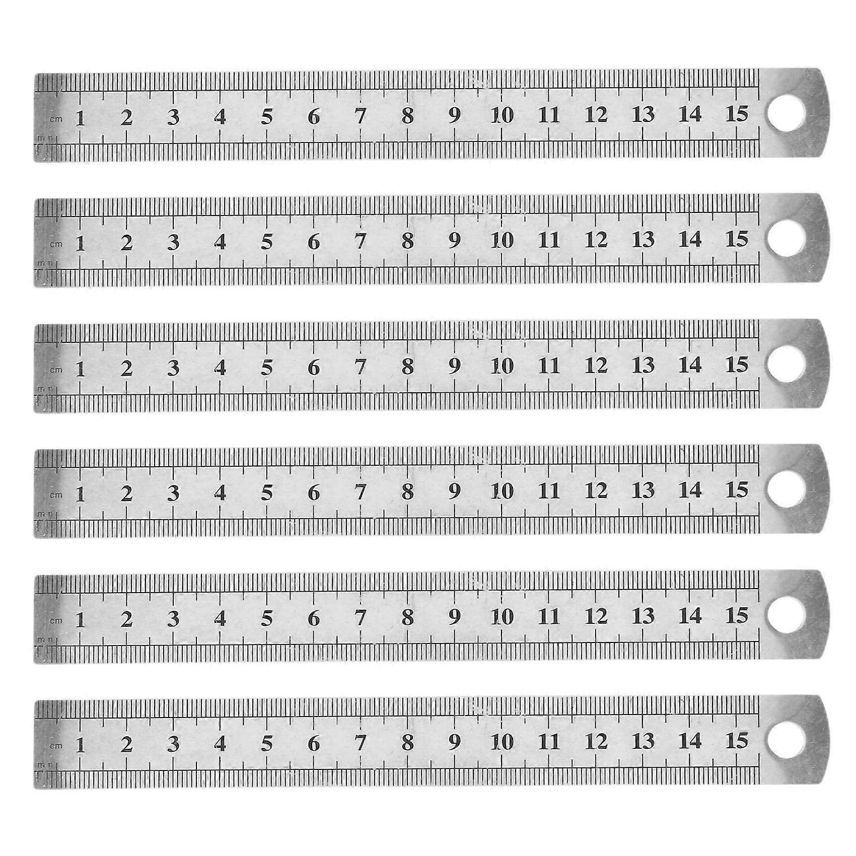 6pcs 15cm 6 Inch Stainless Metal Ruler Measuring Tool