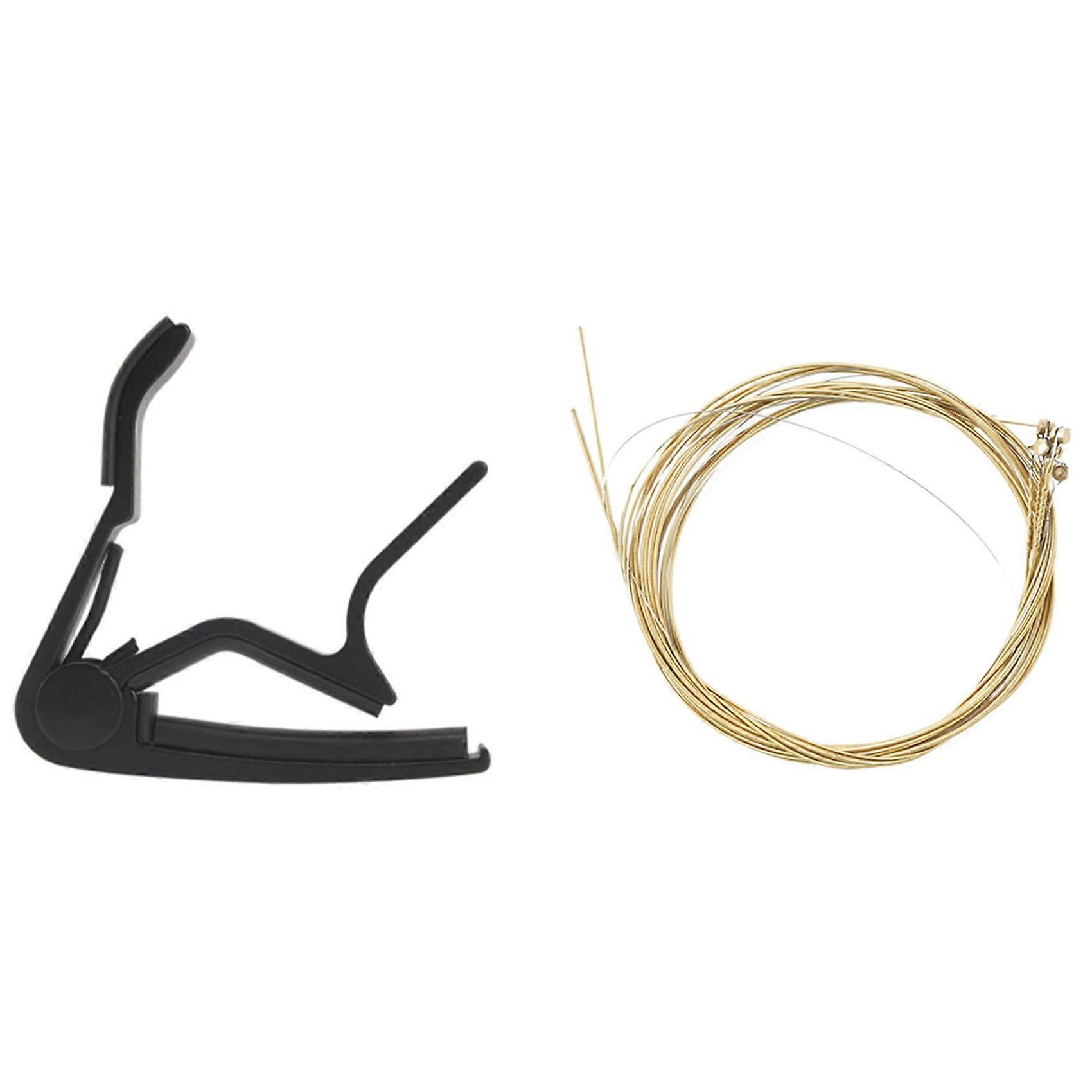 2 Set Guitar Accessories: 1 Pcs Hand Quick Change Capo Black & 1 Set Guitar Strings Set