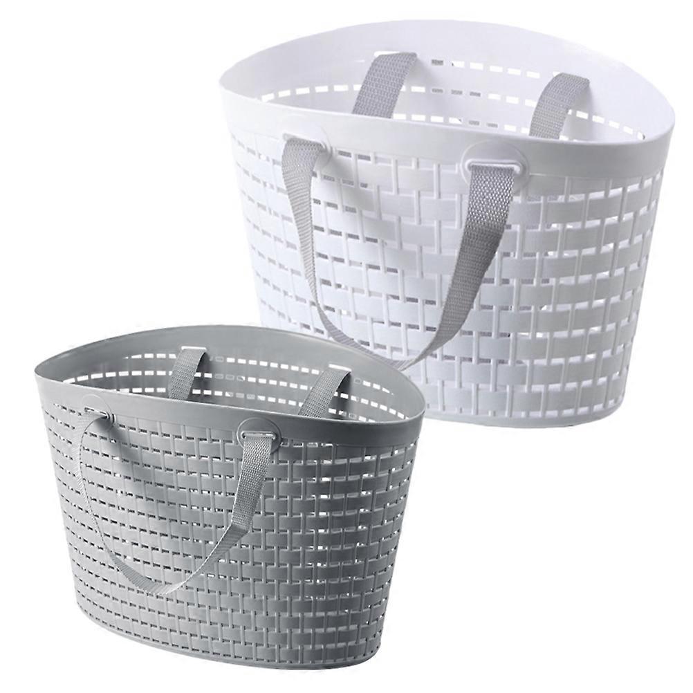 Light Grey Plastic Shower Basket for Storage Use 2Pcs Bathroom Sundry Containers