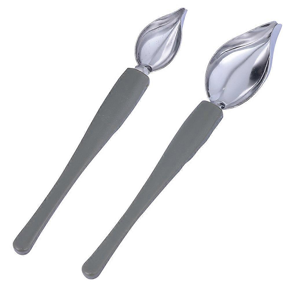 Stainless Cooking Spoon Practical Culinary Tool For Baking And Cooking Silver Curved Handle 2Pcs