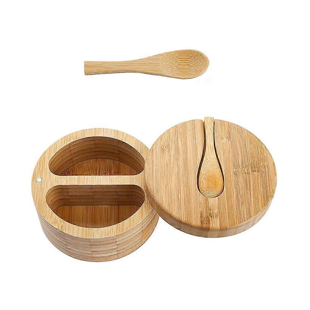 Condiment Containers With Spoons Bamboo Cylinder Kitchen Use 1Pack