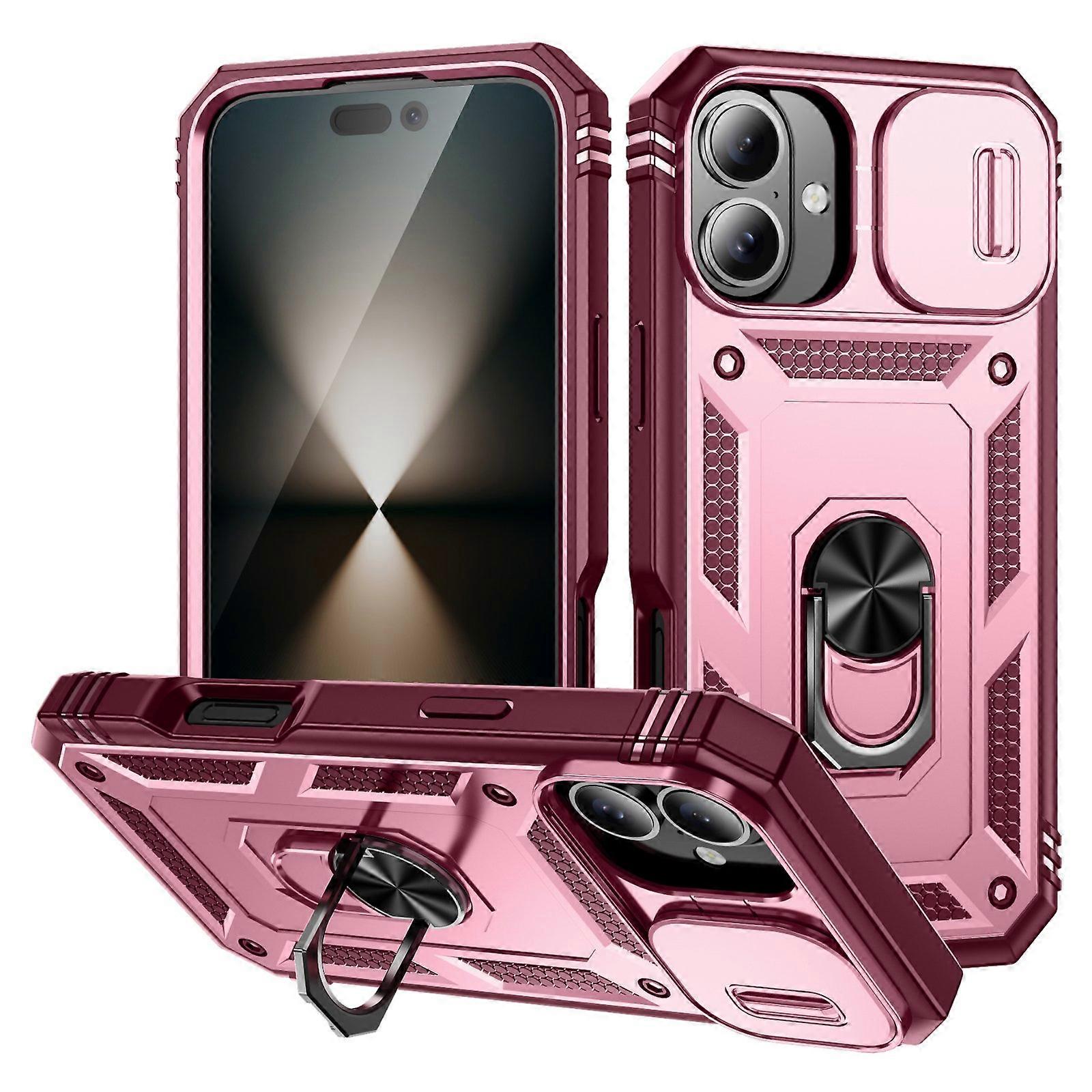 For iPhone 16 Case Sliding Camera Cover Ring Kickstand PC+TPU Phone Shell
