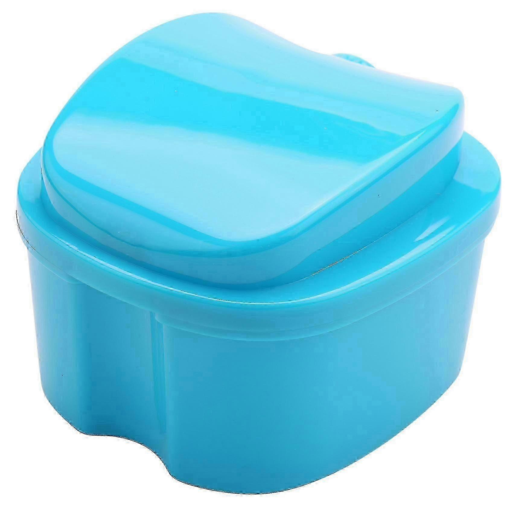 2025 Blue Denture Case, Denture Cup With Strainer, Denture Bath Box Teeth Storage Box With Basket Net Co