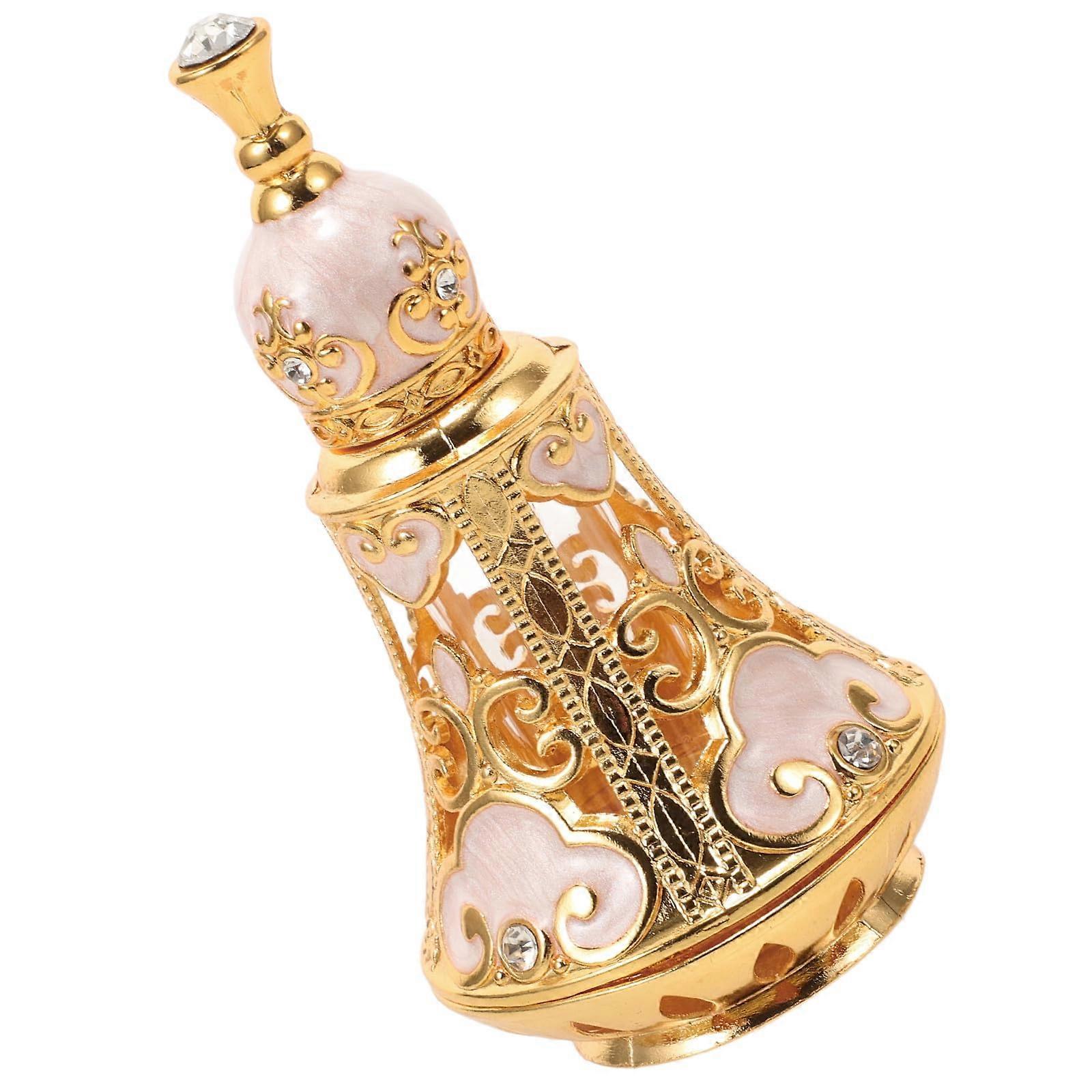 Middle Eastern Style Refillable Perfume Bottle Gold White Travel Container with LeakProof Dropper