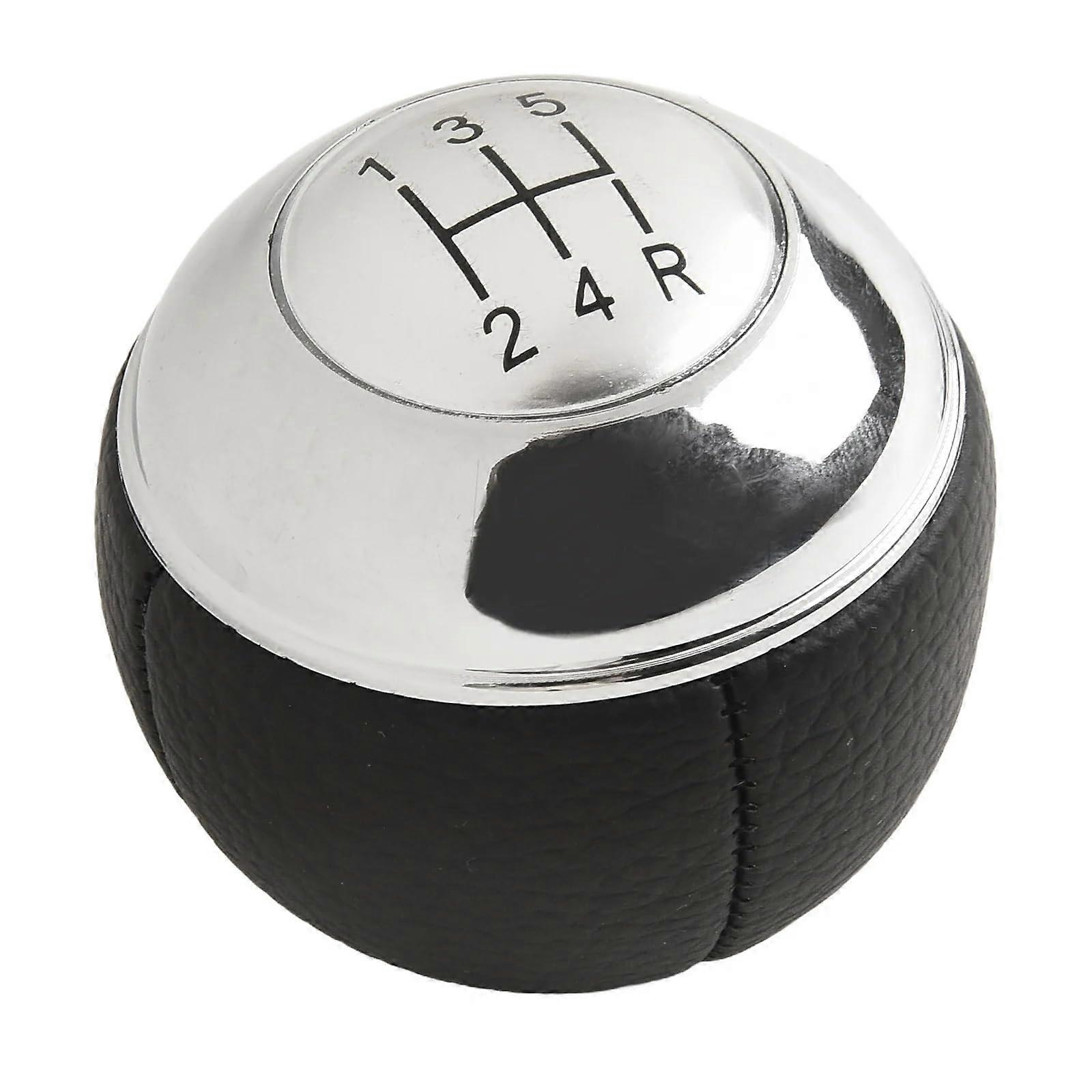 5 Speed Manual Gear Shift Knob Black and Silver Leather Texture, Ergonomic Design, Universal Compatibility