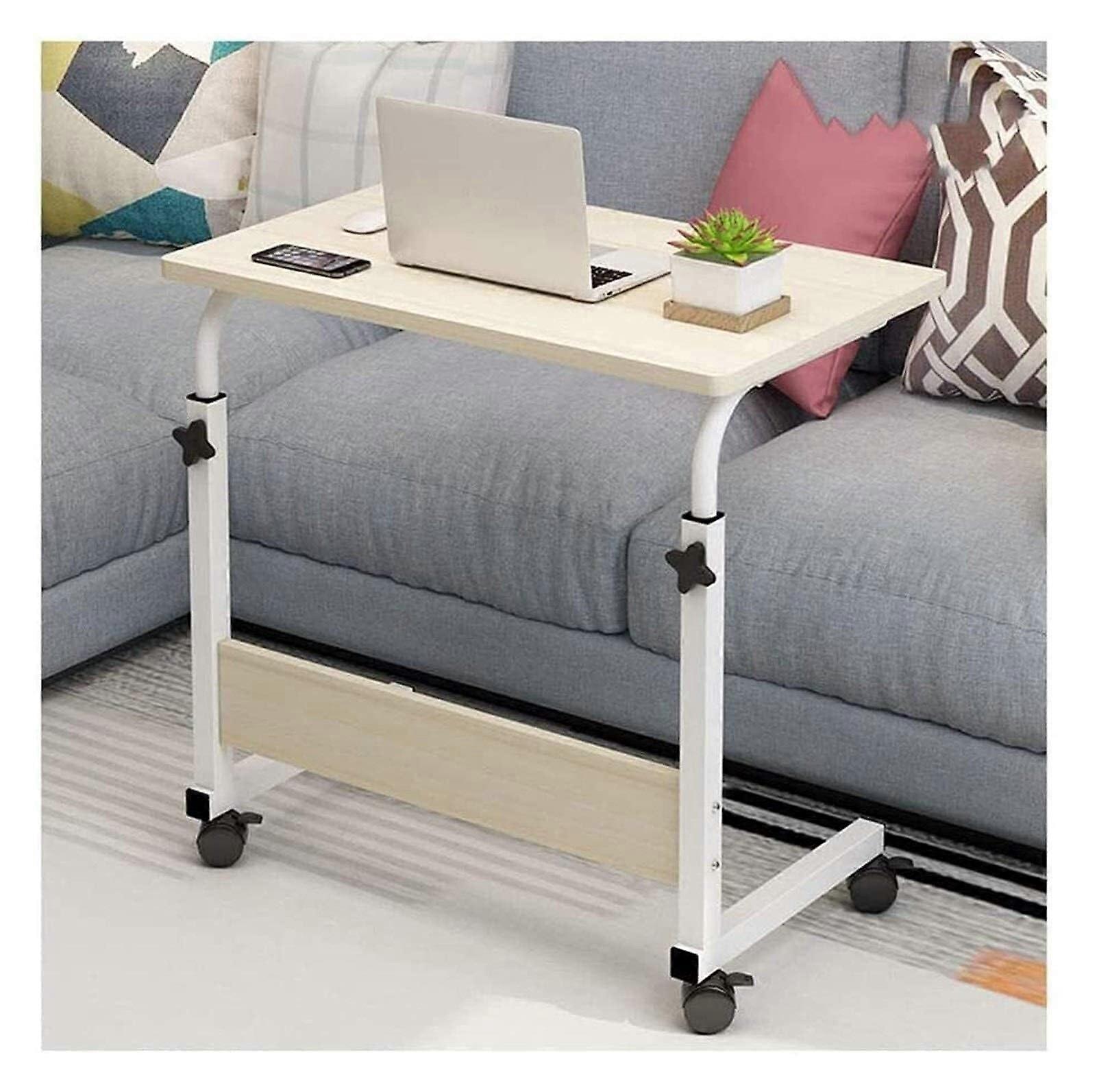 Overbed Table Height Adjustable C Shaped Base with Wheels, Mobile Bedside Desk for Sofa and Bed