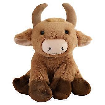 Plush Bull Stuffed Animal, 9 Inch Soft Cuddly Fabric, Realistic Brown Cow Plush Toy for Kids