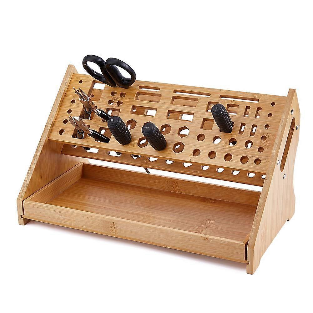 Wood Tool Organizer with 53 Slots, Solid Wood Workbench Storage Rack for Screwdrivers and Wrenches