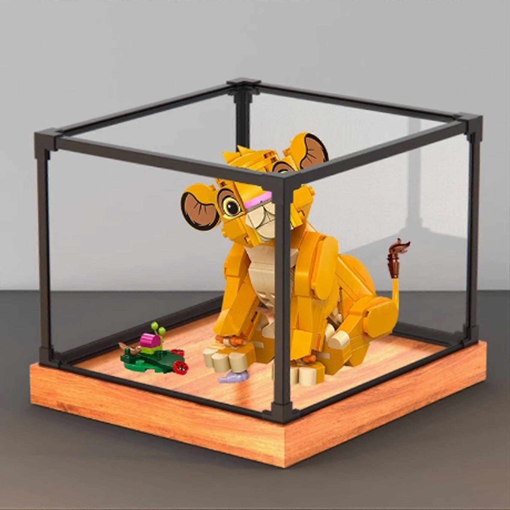 Acrylic Display Case for  43243 Lions Model, Dustproof Clear Box with Woodgrain Base