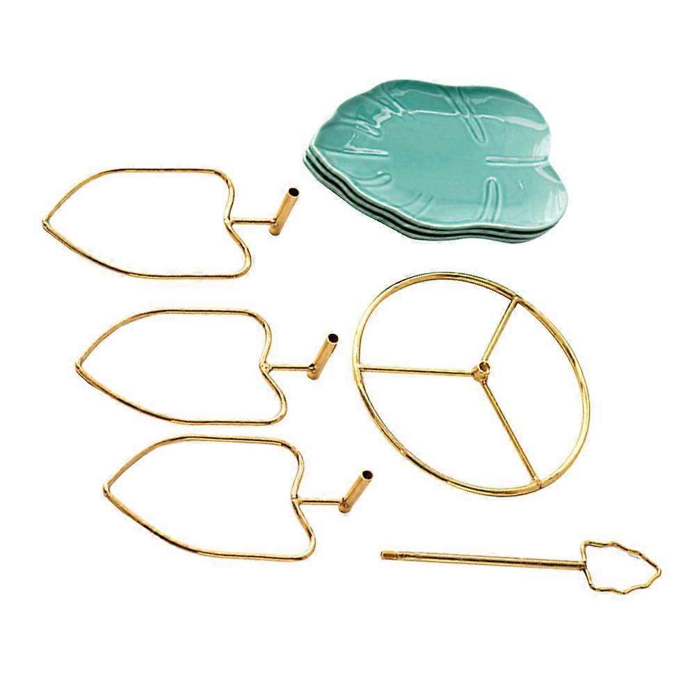 Ceramic Green Three Layer Cake Serving Tray Fruit Container for Home 1Set
