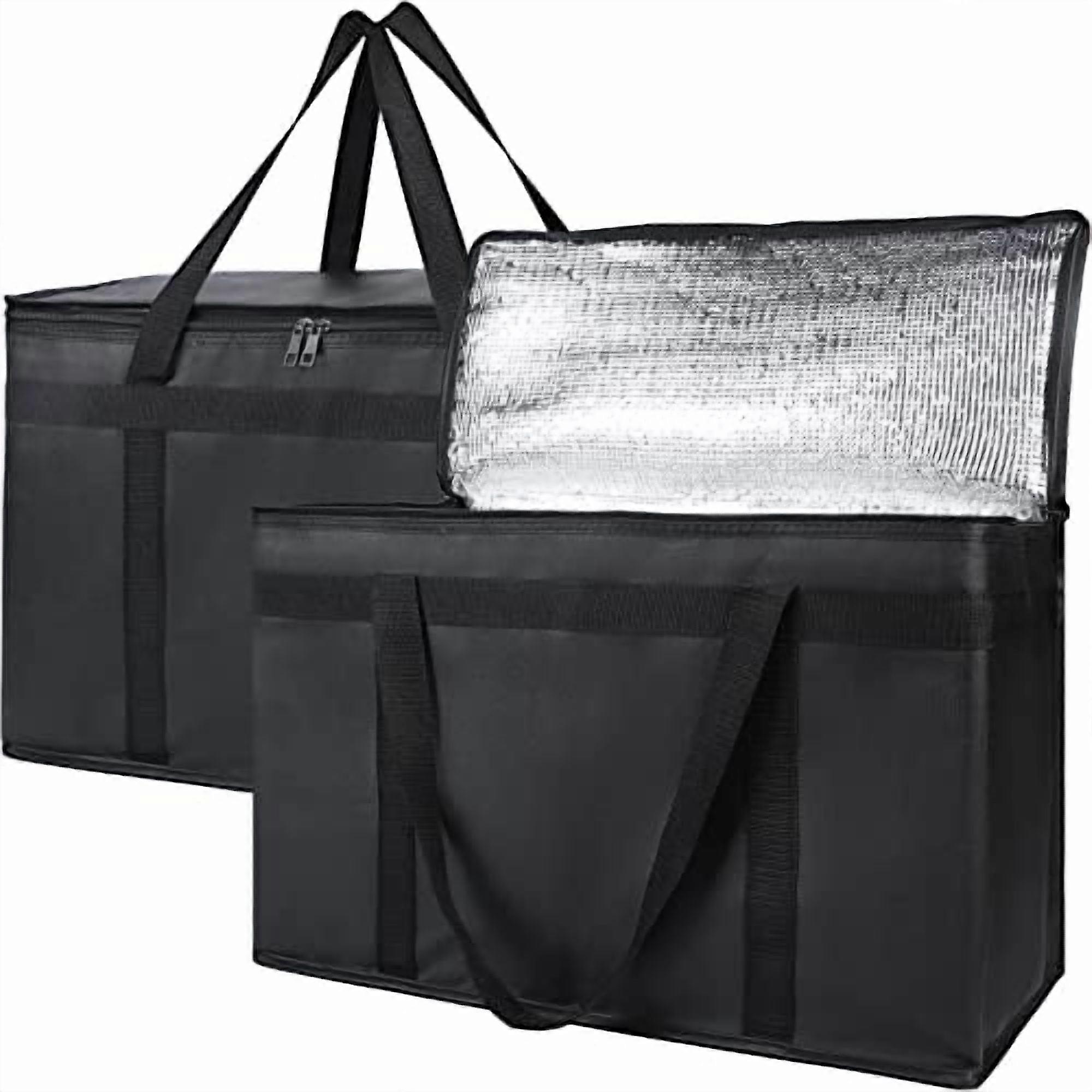 2-Pack Insulated Food Delivery Bag, XX-Large Reusable Grocery Shopping Bag, Frozen Food Cold, Cooler Bags with Zippered Top, Black