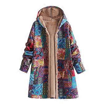 Boho Vintage Patchwork Fleecejakke for kvinner Aztec Hettegenser Cardigan Button Down Etnisk Sherpaforet Lang Vinterfrakk