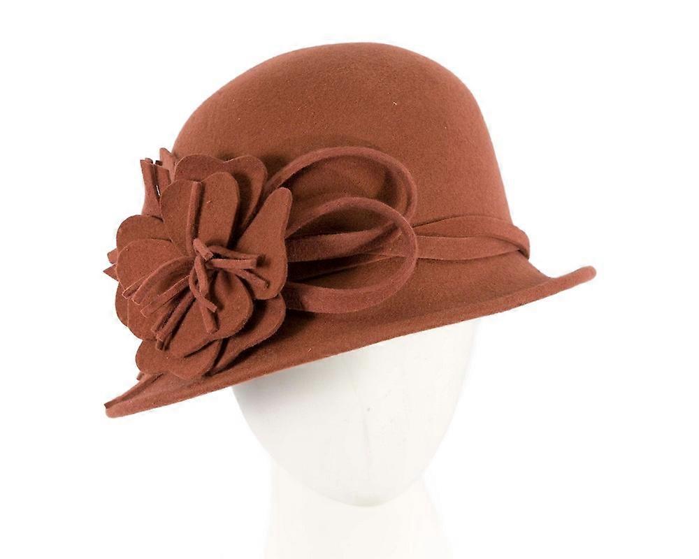 Rust felt winter hat with flower by Max Alexander J437RU