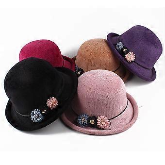 Sombrero de sol de punto con ala rizada, diseñado para mujeres de mediana edad, color marrón.