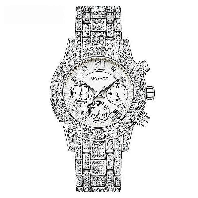 MOKAGO Luxury Diamond Chronograph Watch - Elegant Multi-function Diamond Watch with Date Display