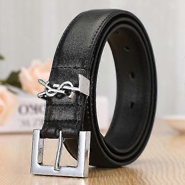 Cintos femininos de couro, simples e elegantes, com fivela lisa, versáteis e com letras.