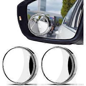 2 Pcs Blind Spot Mirrors, 360 Rotate Sway Silver Round Curved Convex Wide Angle Mirror, Waterproof HD Crystal Glass Blindspot Mirrors for Car, SUV Tru