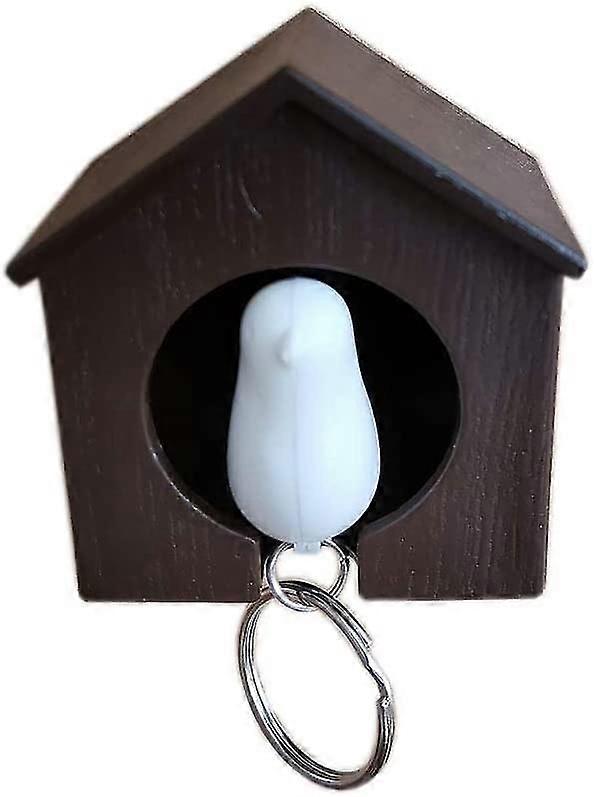 Birdhouse Key Ring - Casa marrón con pájaro blanco