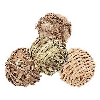 Small Pet Grass Ball Hand-Woven Chew Toys for Rabbits and Hamsters 4Pcs