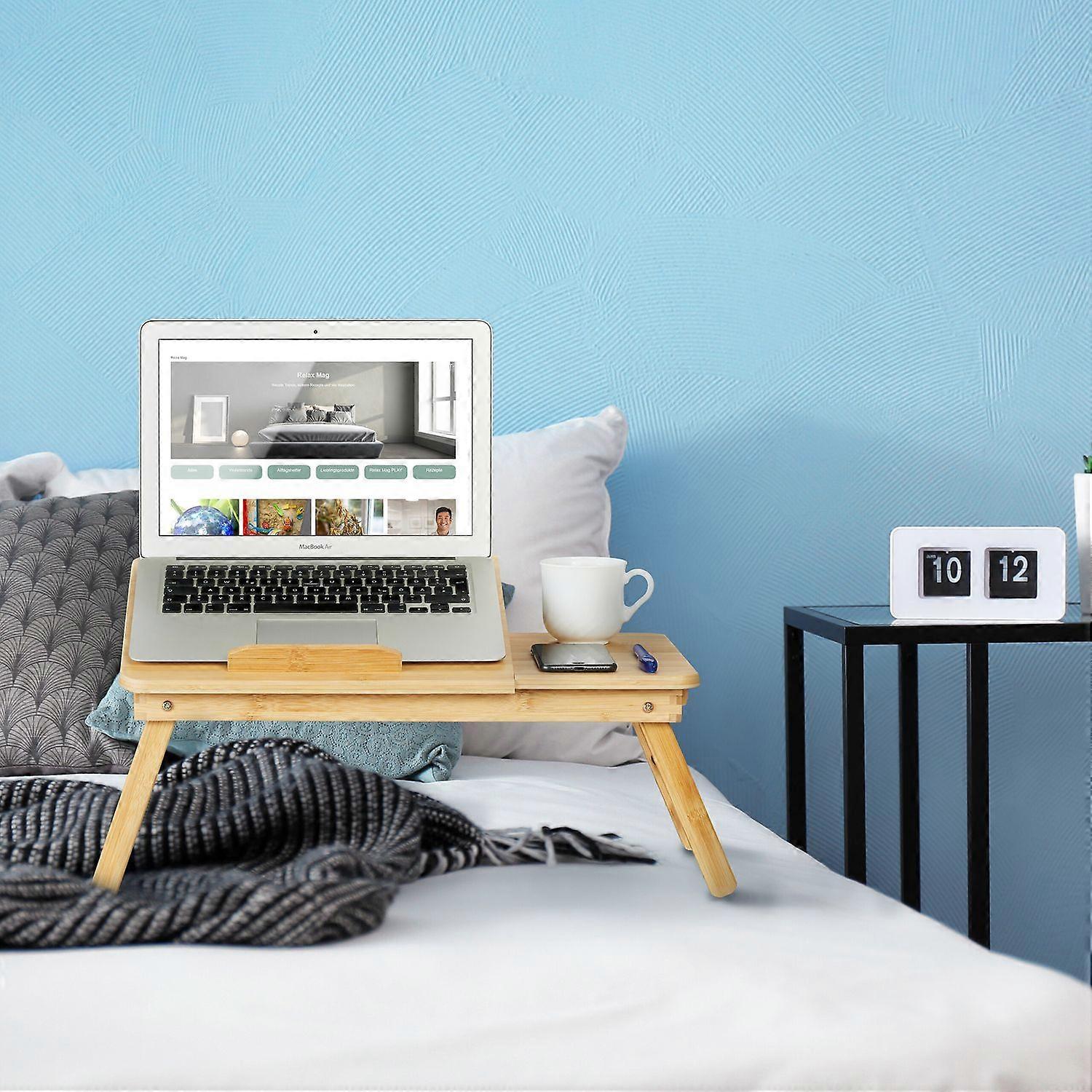 Foldable Bamboo Laptop Stand - Adjustable Bedside Table