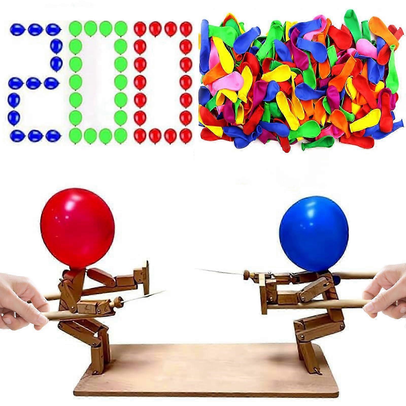 Jeu de bataille de ballons avec marionnettes d'escrime en bois - Arène de ballons explosive pour adultes avec 200 ballons assortis