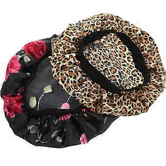 2pcs Satin Bonnets Elastic Wide Brim Bonnets Hair Bonnets for Sleeping Bathing Cooking