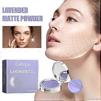 Poudre mate à la lavande, contrôle de l’huile en poudre mate à la lavande, avec mini houppette, pour un maquillage longue durée flou et soyeux