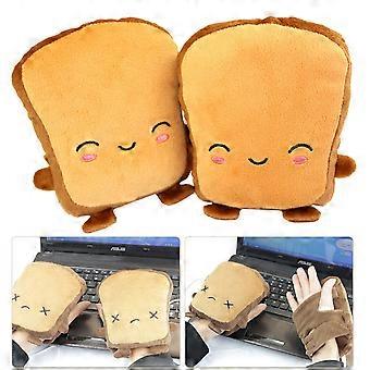 Guanti riscaldanti USB con motivo toast per donna, 1 paio, senza dita
