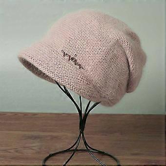 Women's Plush Slouchy Beanie, Warm Knitted Hat with Letter Decoration for Fall Winter