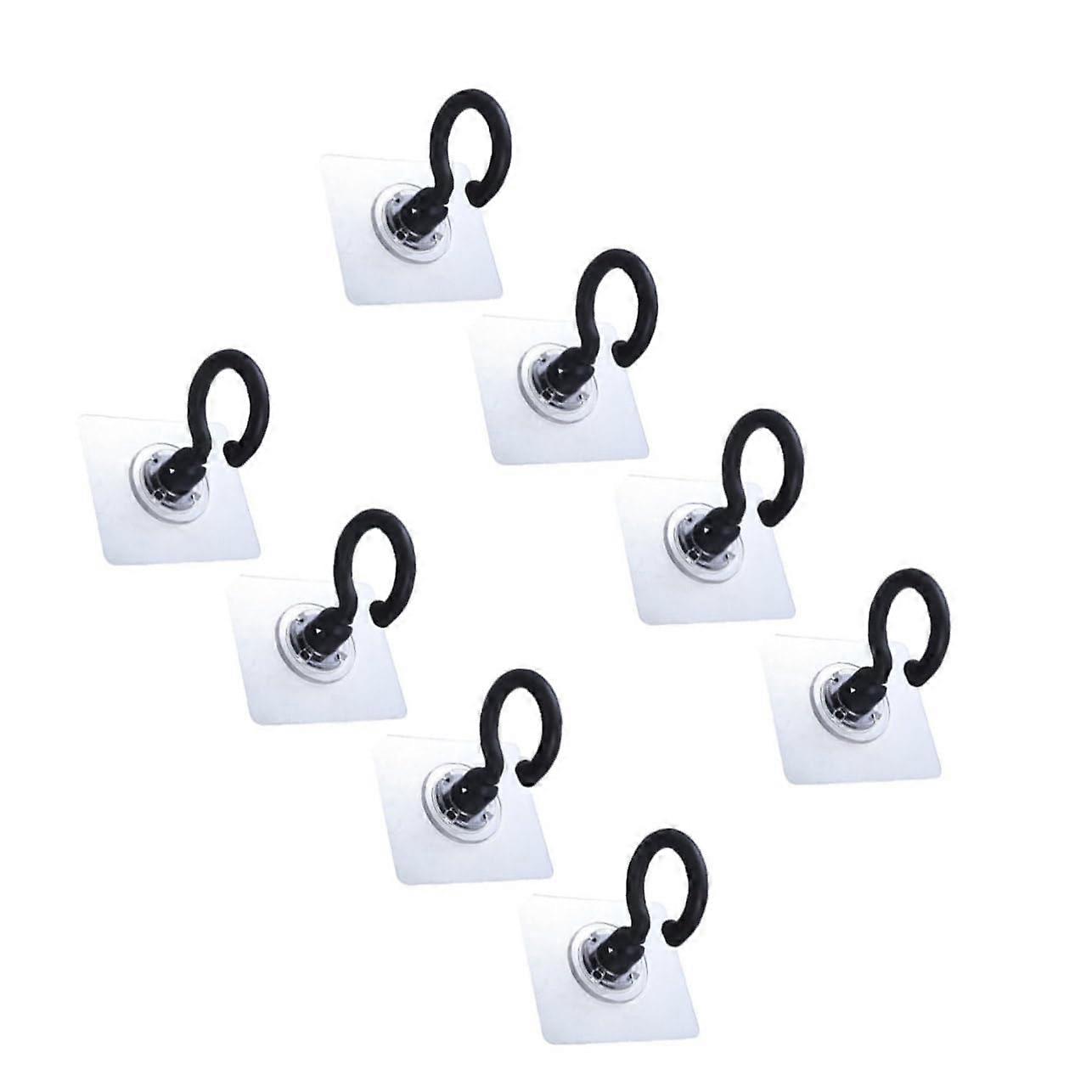8pcs Black Adhesive Wall Hooks and Ceiling Hooks Rustproof Drill Mount for Bathroom Kitchen