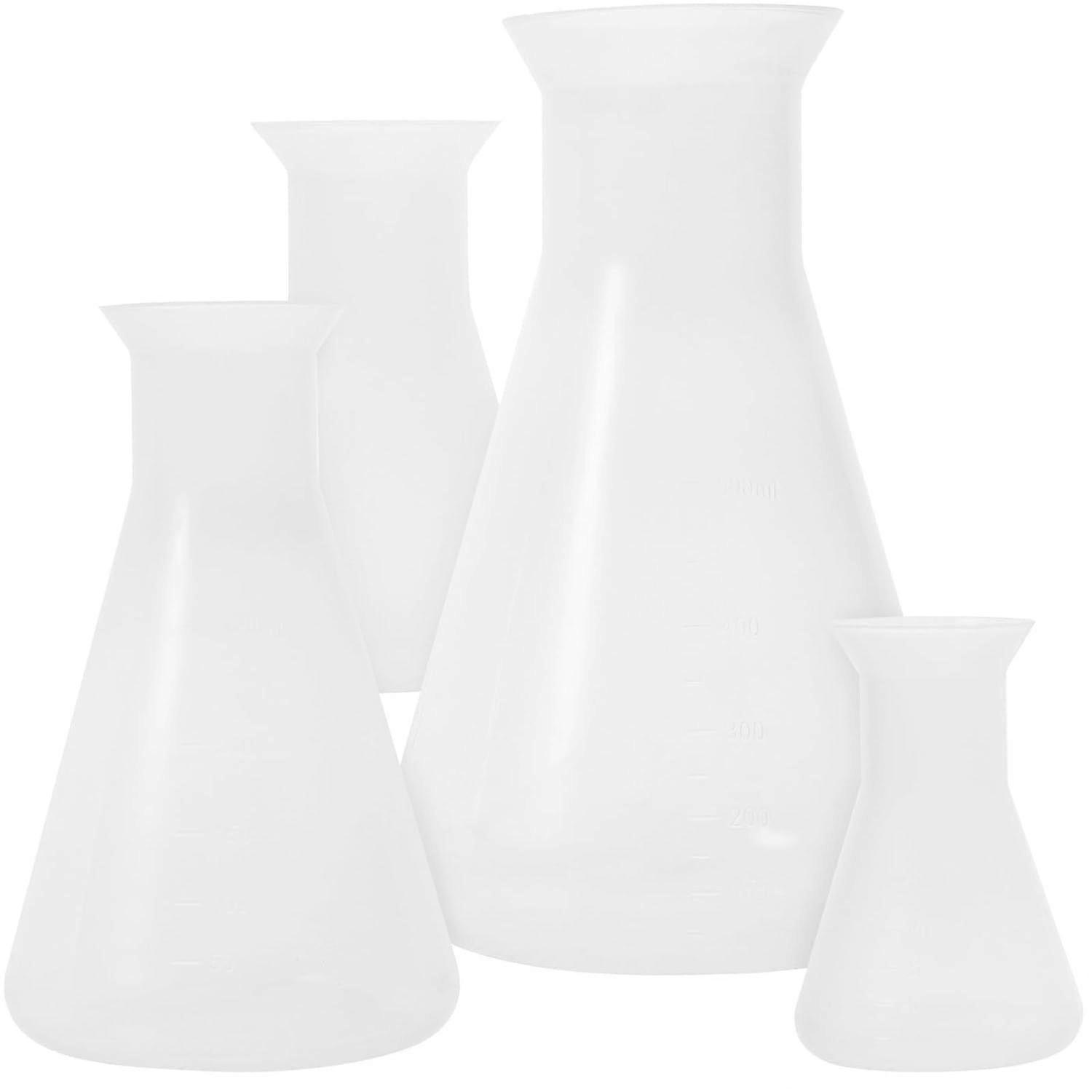 4 Piece Plastic Erlenmeyer Flasks Set with Scale for Lab