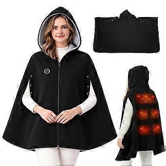 Manta aquecida USB com capuz, zíper frontal e 3 níveis de ajuste de temperatura, ideal para mulheres, para uso em casa ou no escritório.