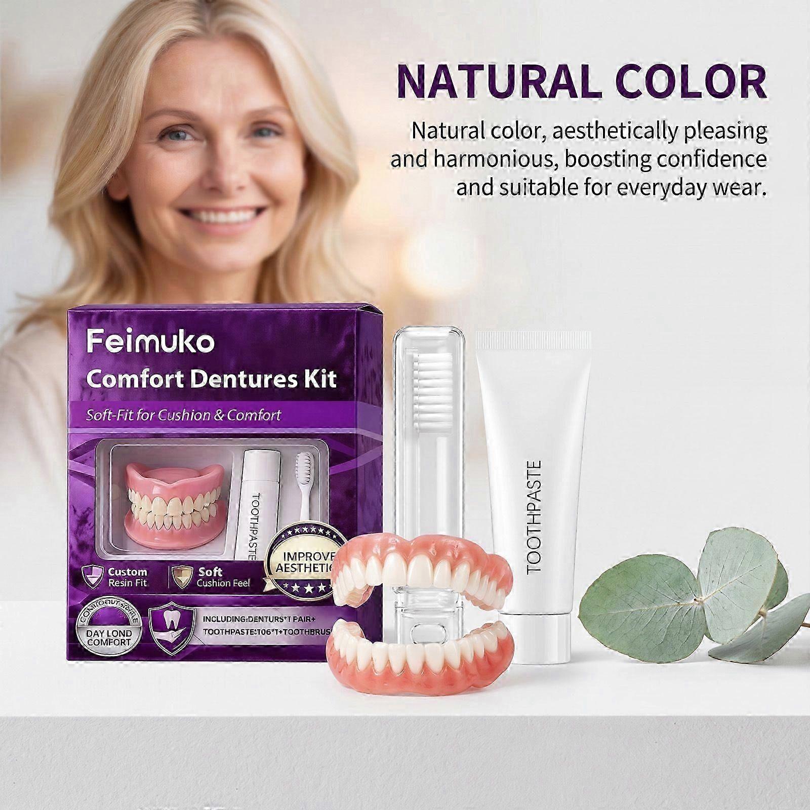 1/2/3 SET False Teeth Accessory Kit, Denture Fitting Care Set Includes 10G Toothpaste & Cleaning Brush For Oral Daily Use