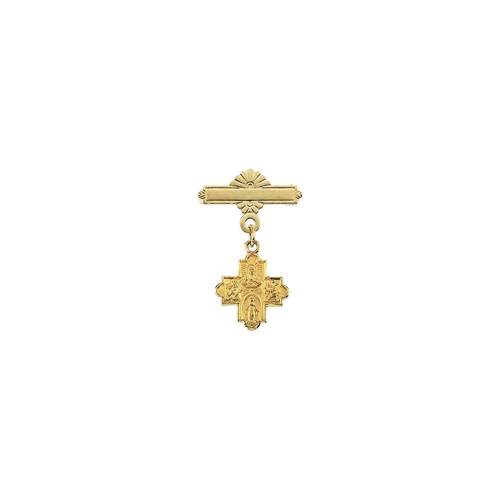 14k Yellow Gold Way Religious Faith Cross Baptismal Pin 12x12mm