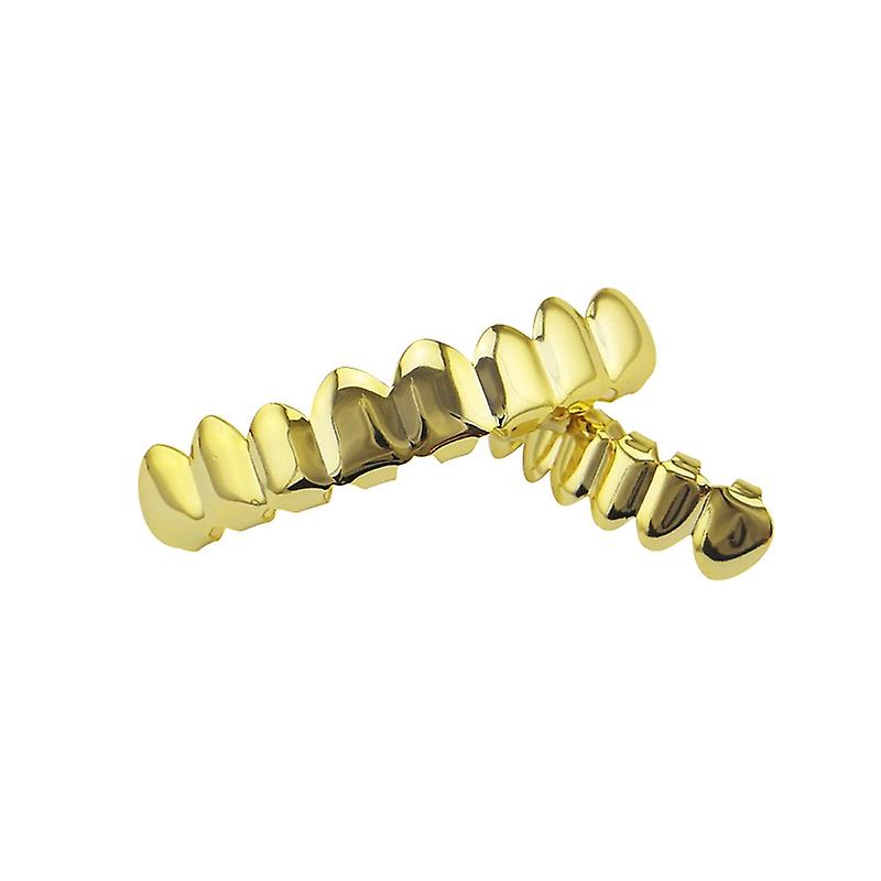 Real Gold Plating Smooth Upper Eight Lower Six Denture Set