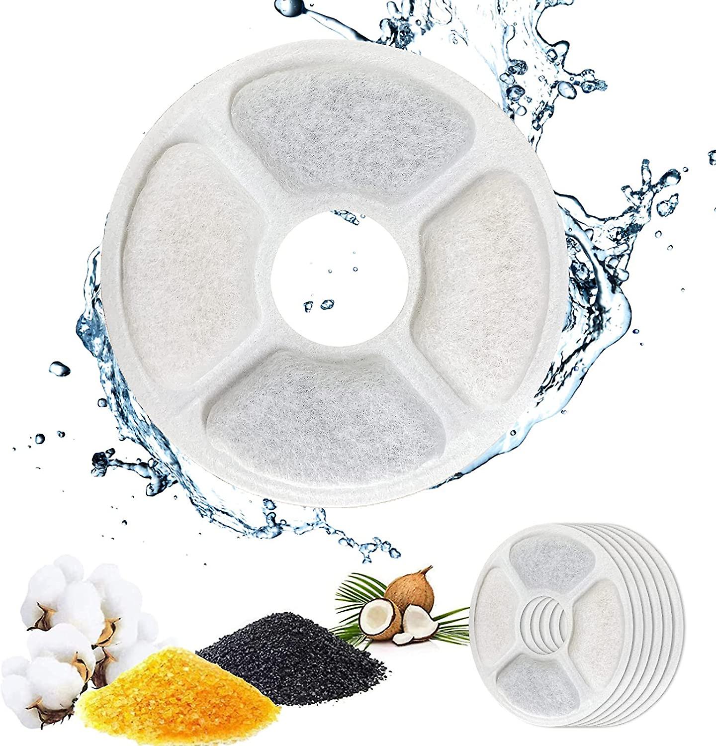 Pxcl Cat Water Fountain Filter, 6 Pcs Triple Action Fountain Filter For Cat Fountain Replacement With Ion Exchange Resin, Activated Carbon For 2-2.5l 