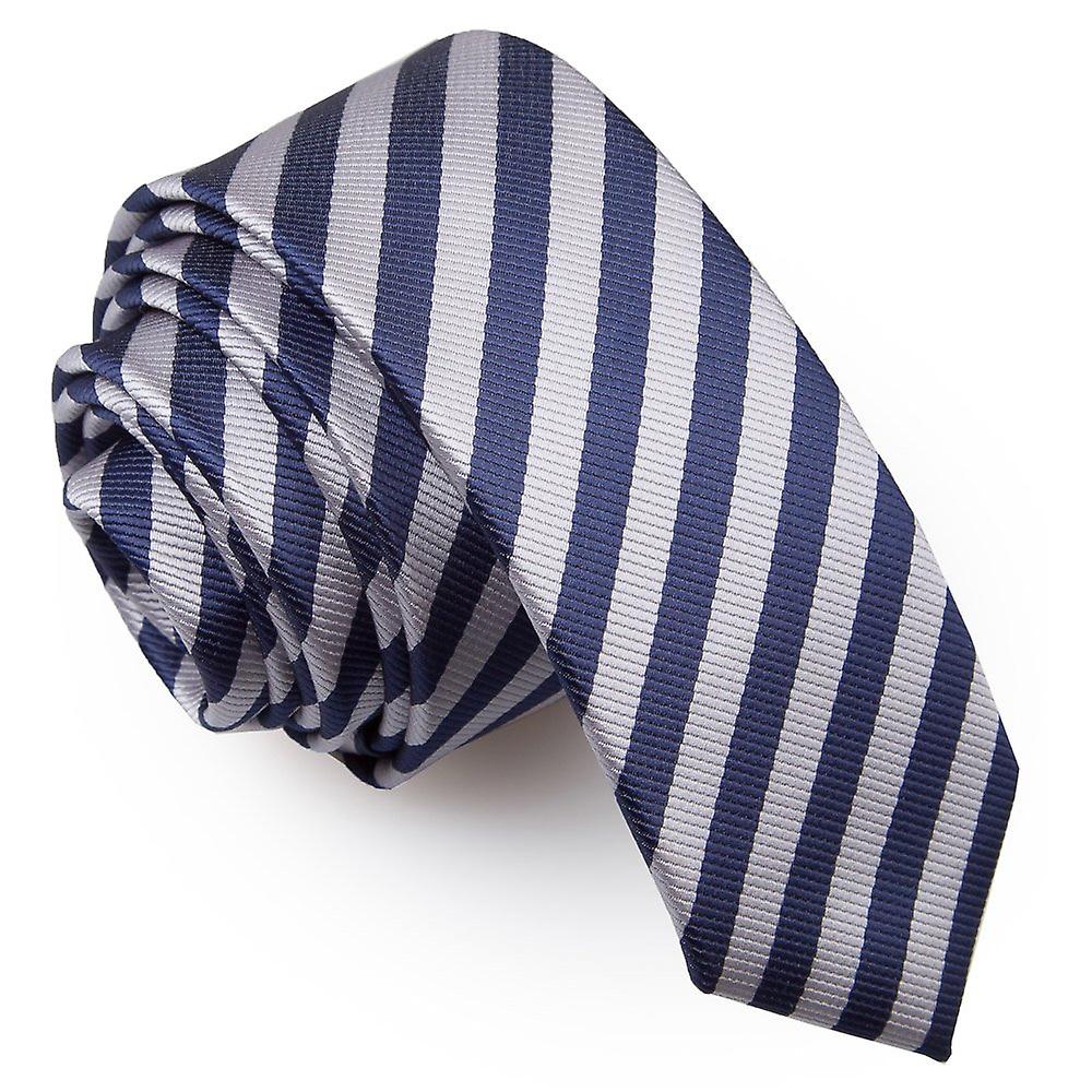 Navy Blue and Silver Thin Stripe Skinny Tie