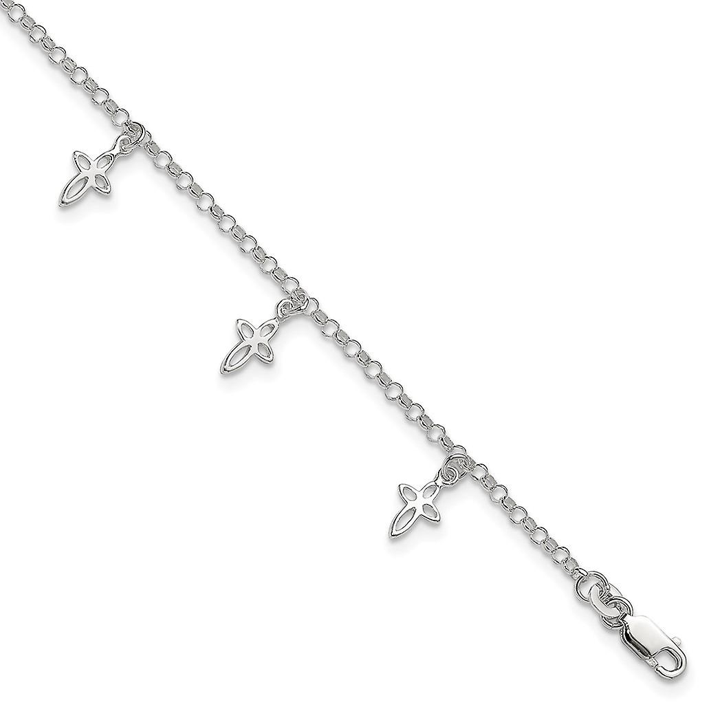 6.5mm 925 Sterling Silver Religious Faith Cross Anklet-Anklet for Women - Length: 9 to 10