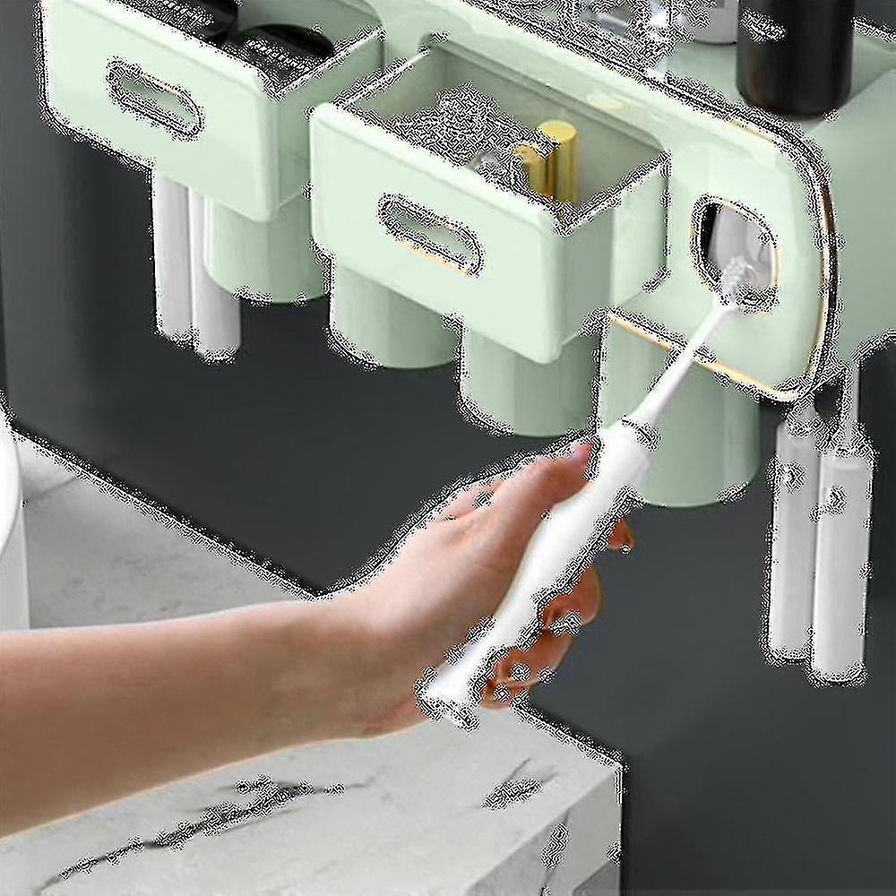 Toothbrush Holder 2 Automatic Toothpaste Squeezer Dispenser Storage Rack Bathroom Accessories Set W