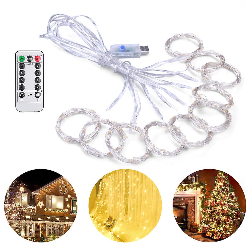 3M X 3m Usb 15w Ip67 8-mode Remote Control 300 Led Curtain Fairy String Holiday Light Dc5v
