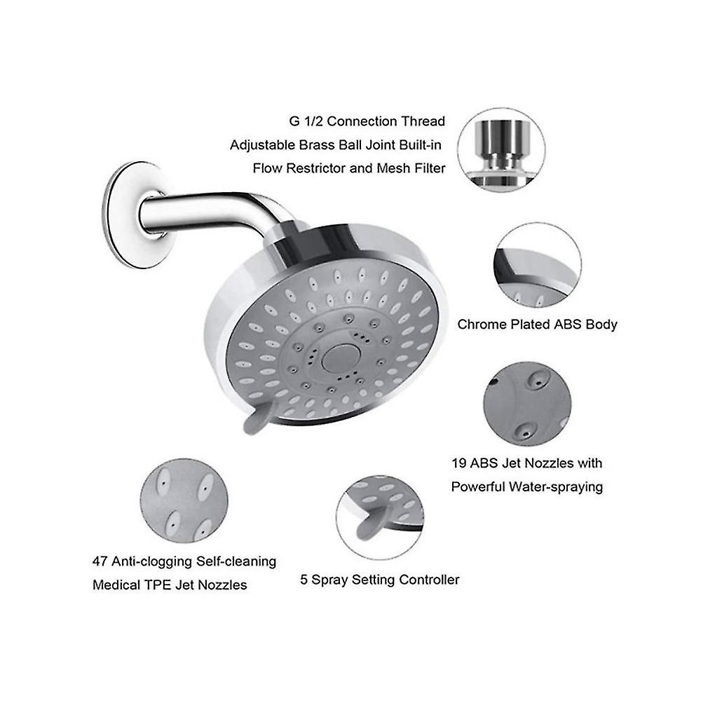 2pcs Shower Head High Pressure 5 Showerhead With Adjustable Swivel Ball Joint