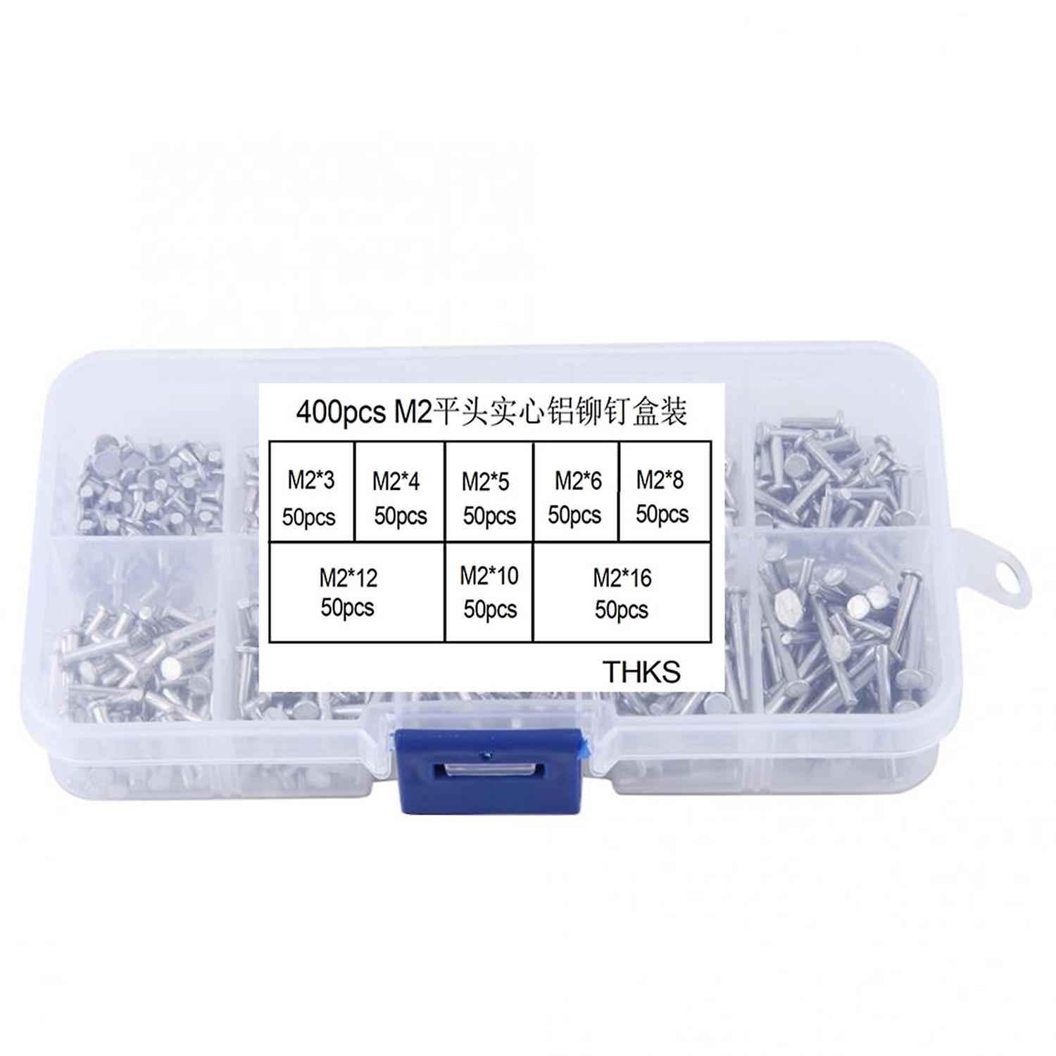 ZHOUBA 400Pcs M2/M2.5 Rivets Small Thick Aluminium Flat Head Solid Rivet Kit for Hardware Products