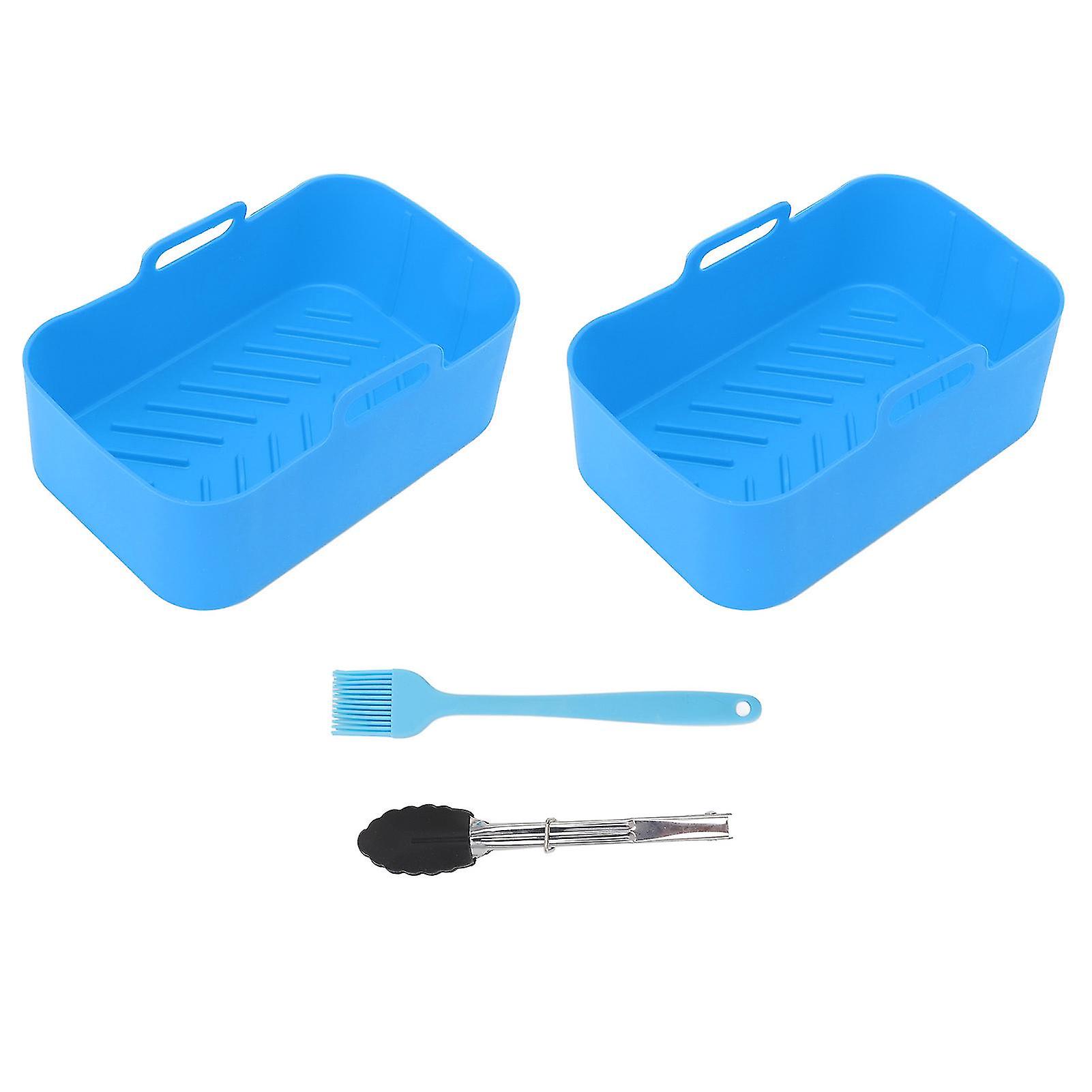 Silicone Air Cooker Pot for Ninja DZ201 Foodi 8QT Dual Fryer With Brush and Clip Cooking Accessories 19.5x12.7x7cm Blue