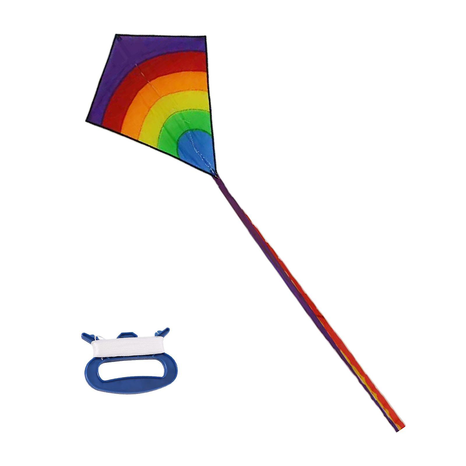 Large Rainbow Kite for Kids and Adults Easy to Fly with Handle Hook & Line A