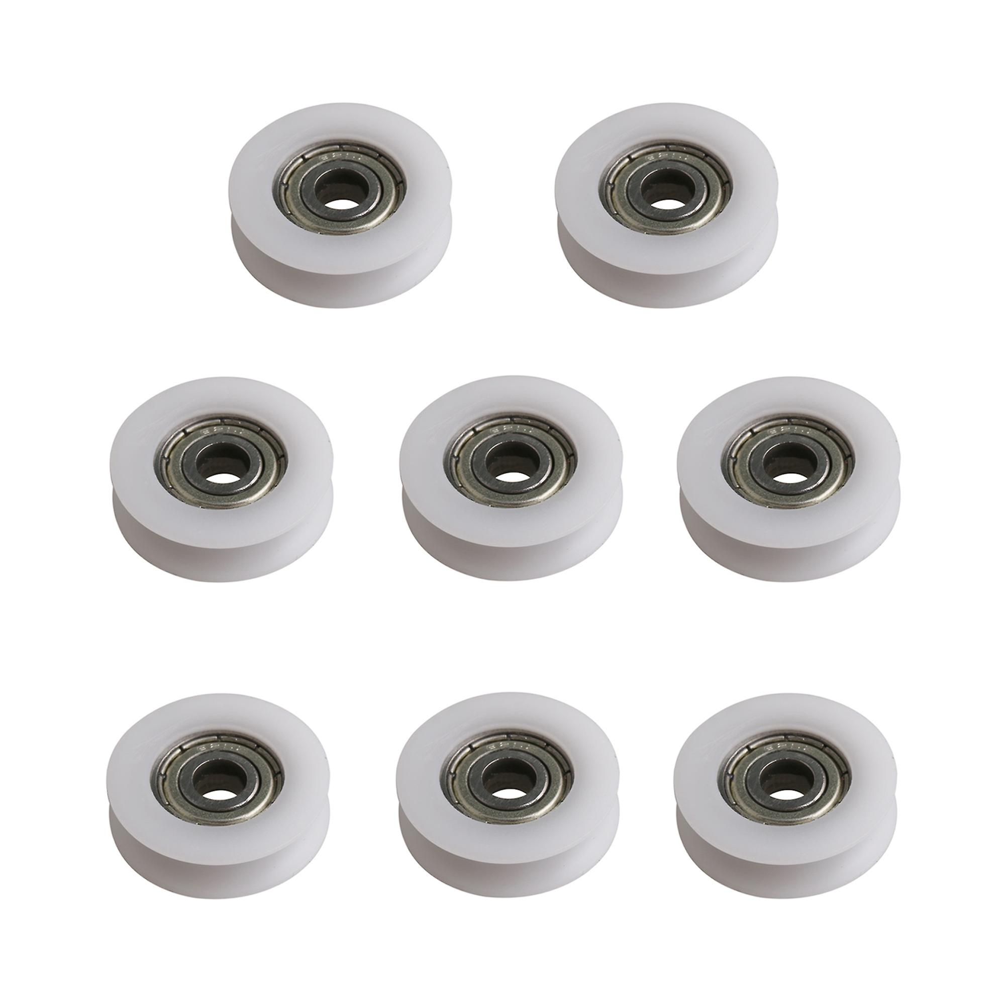 8pcs Engineering Plastics Groove Guide Pulley Ball Bearing Wheel White
