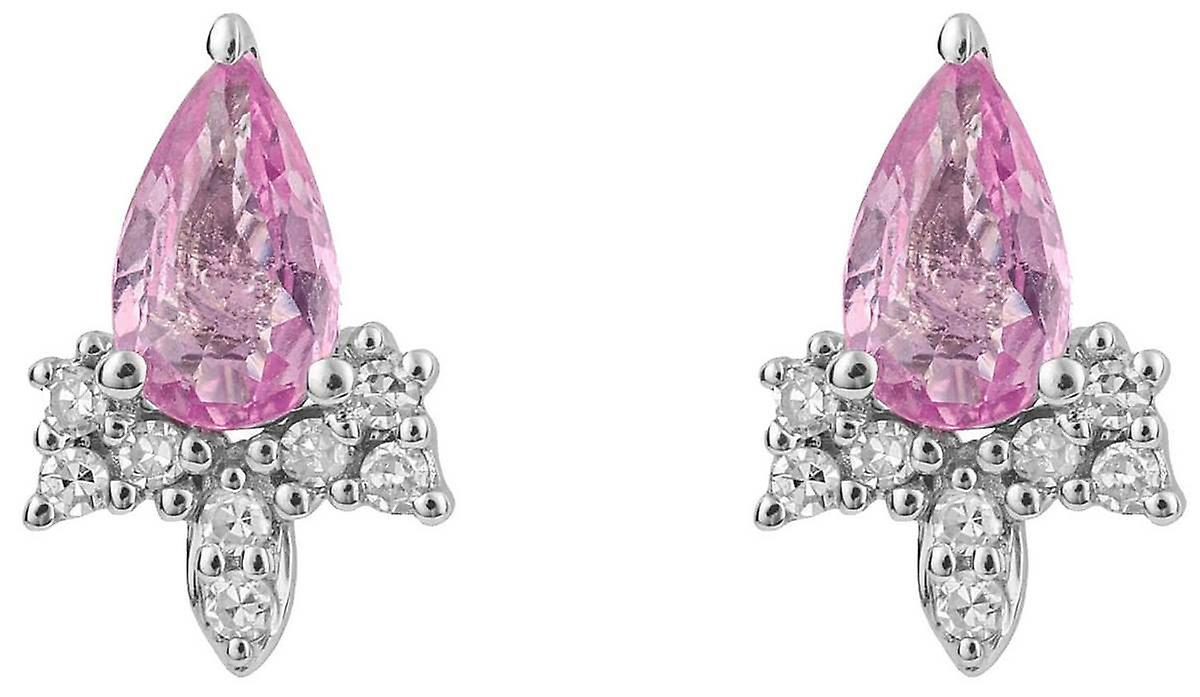 Elements Gold Sapphire and Diamond Teardrop Earrings - Pink/Silver