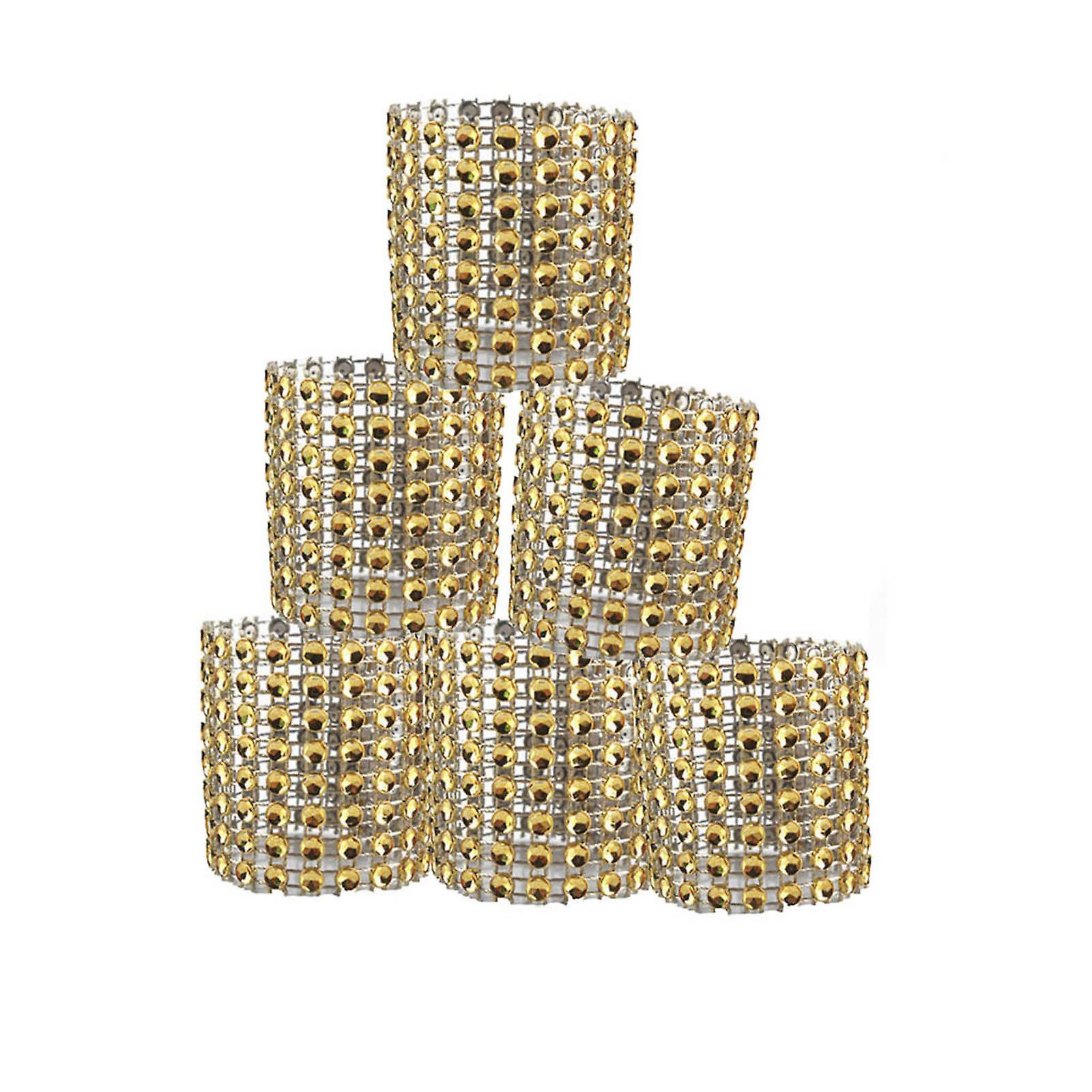 50pc Bling Diamant Strass Mesh Wrap Serviette Bague Mariage Décor Or